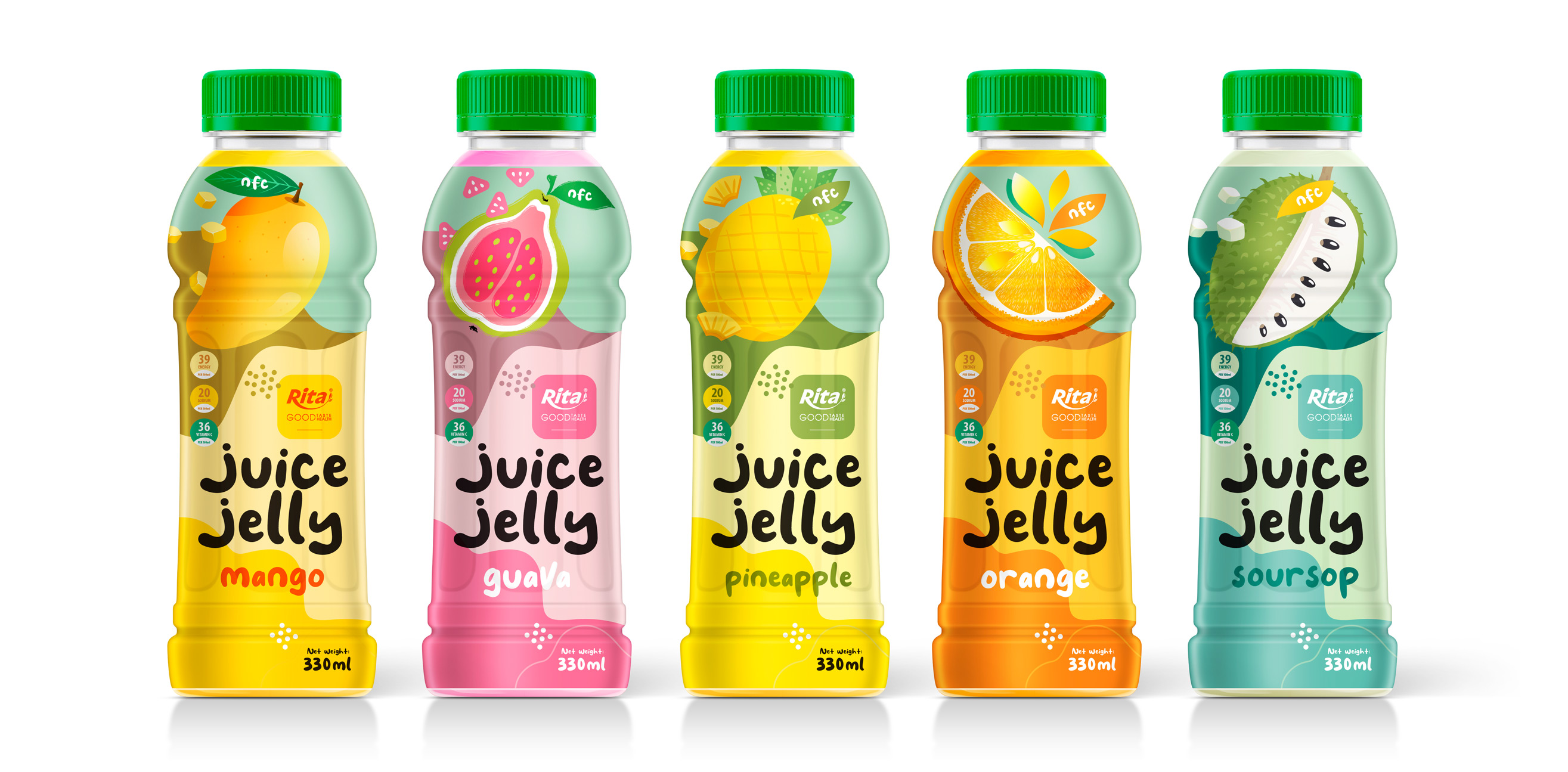 Design natural tropical fruit juice jelly 330ml pet bottle 